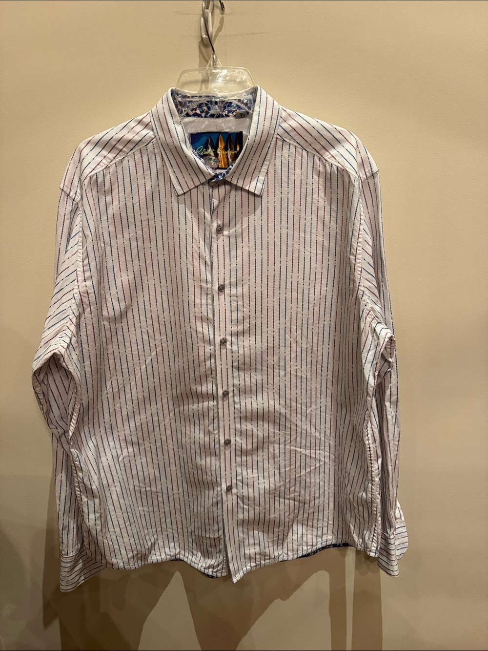 Robert Graham White Button-Down Shirt with Navy & Red Pinstripes